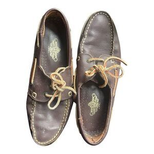 Men's Stetson Vintage Brown Leather Boat Shoes Size 10